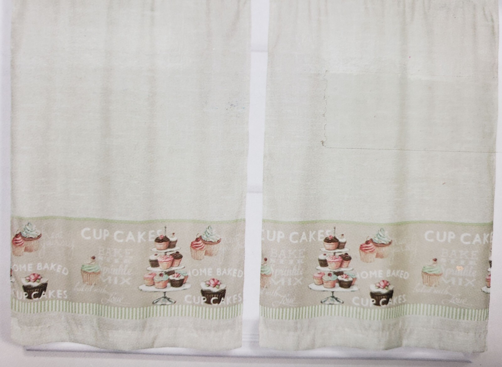3 pc Printed Kitchen Curtains Set: 2 Tiers (28″x36″)& Valance (56″x15″) CUPCAKES