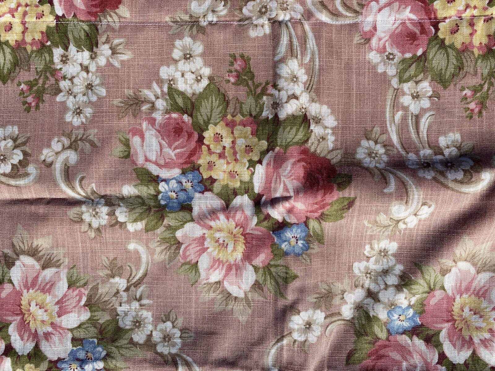 Roses Valance Ruffled Poly/Cotton Floral Shabby Chic Layers Linen Look 120” VGC