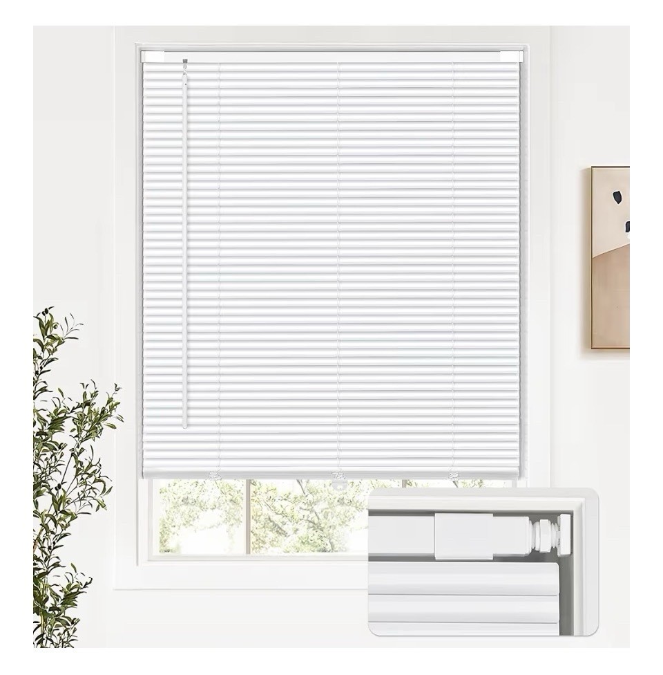 LazBlinds Cordless Aluminum Mini Blinds White 35×64 Room Darkening No Drill
