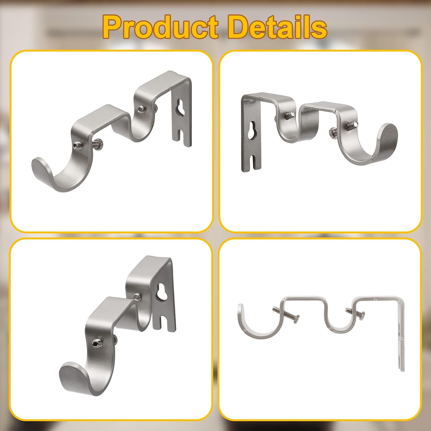 Double Curtain Rod Bracket,6 Pack Metal Curtain Rod Holders for Wall,Sturdy