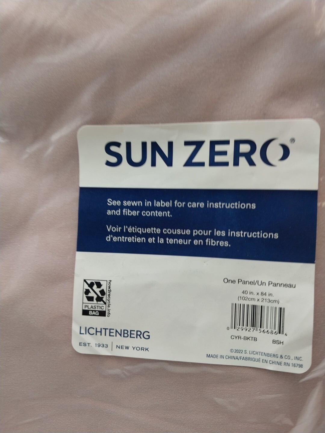 Sun Zero Panel Curtain Blush Pink 40iñ x 84in