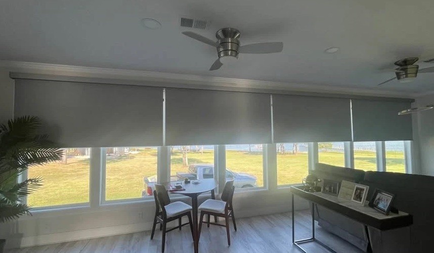 Premium custom blackout roller shades (quantity 4) 79×80 open box. Grey