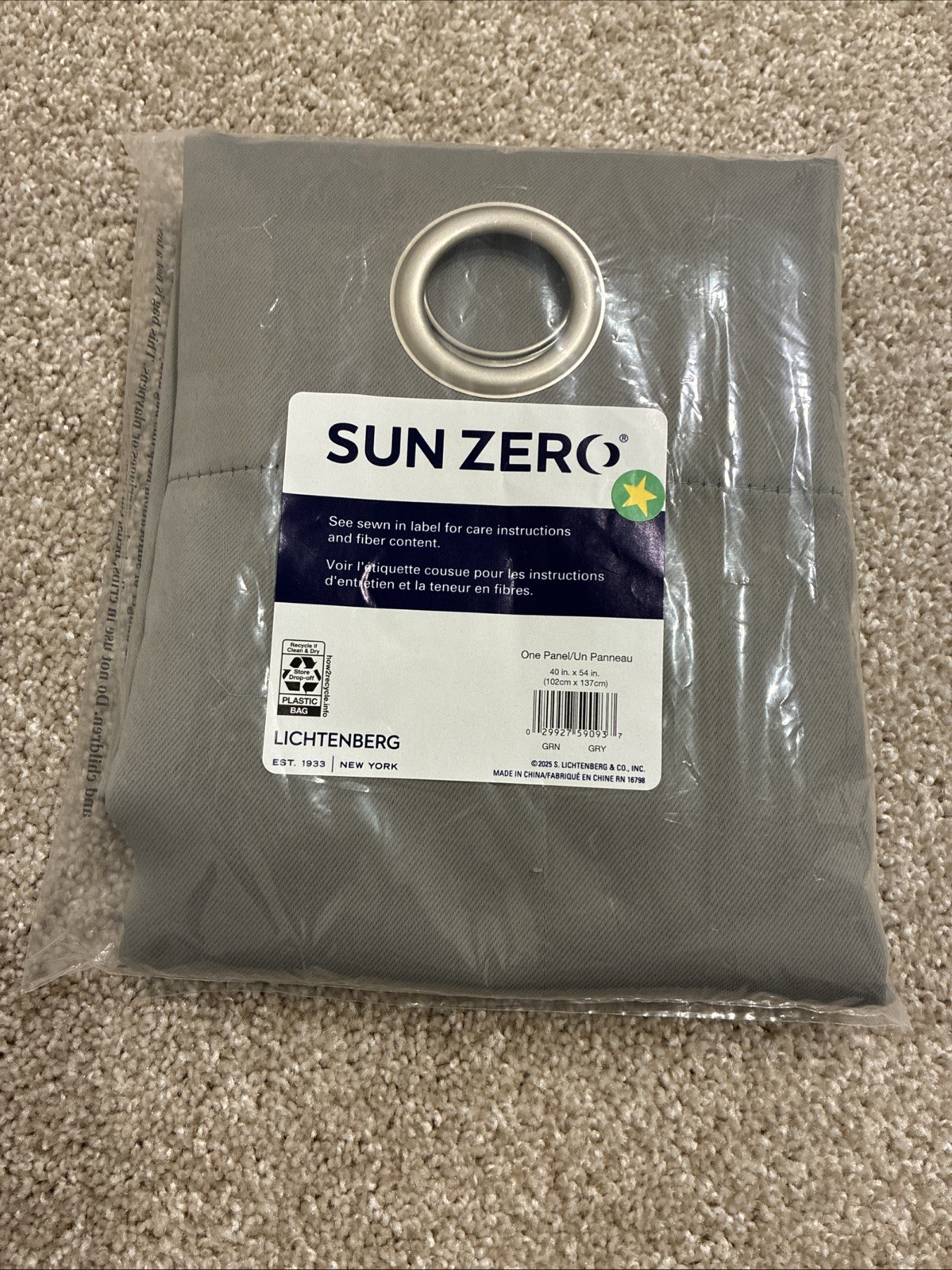 Sun Zero Blackout Curtain Panel Thermal Grommet 40″ x 54” Gray Single Panel OB