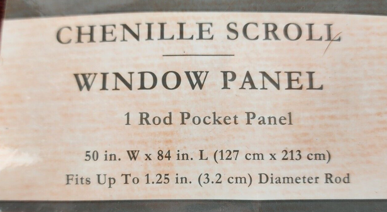 Chenille Scroll Window Panel One Rod Pocket Panel 50″ W x 84″ L