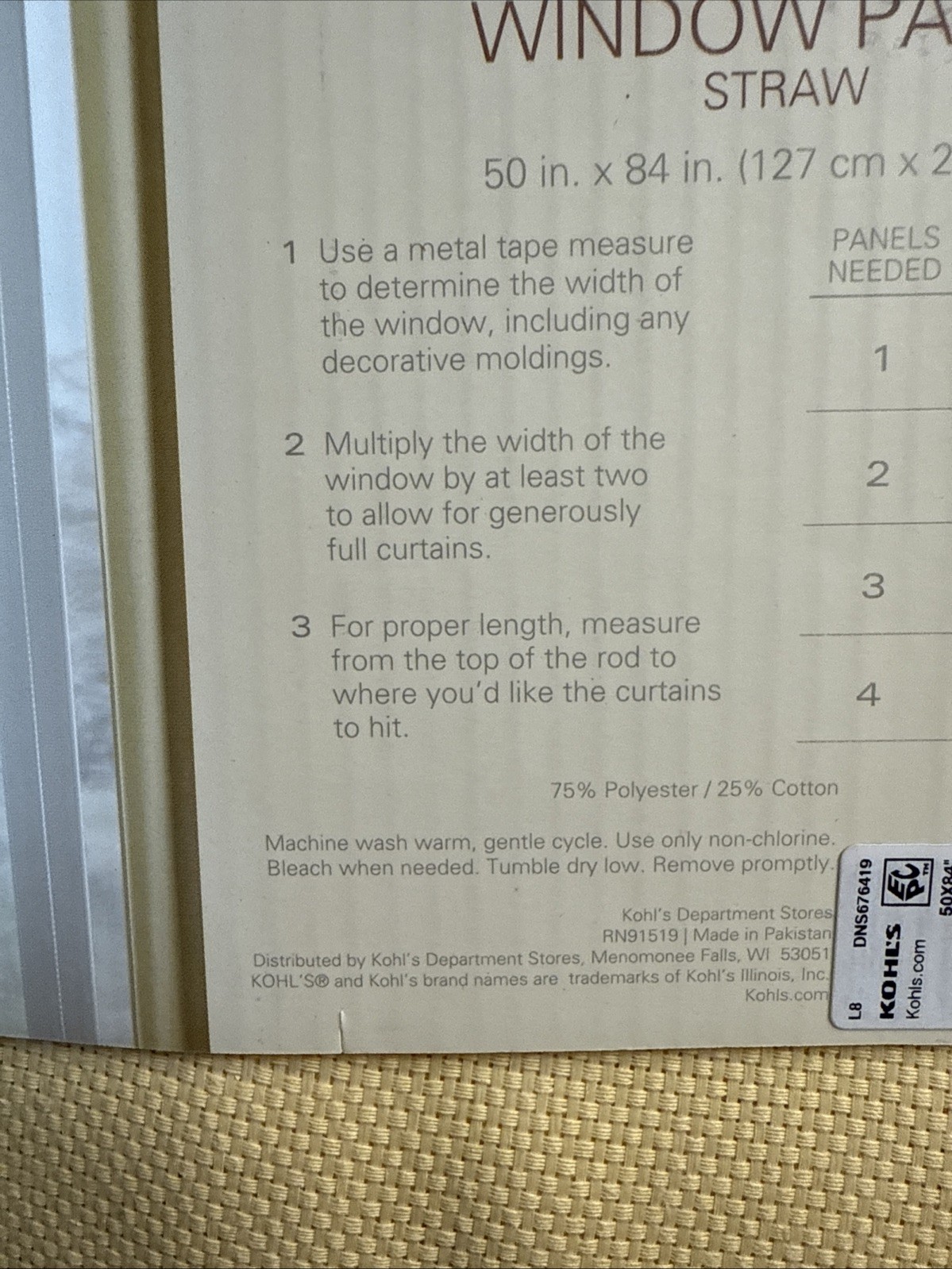 2 Panels Sonoma Alton Window Panel STRAW 50 x 84 Opaque Curtains From Kohl’s