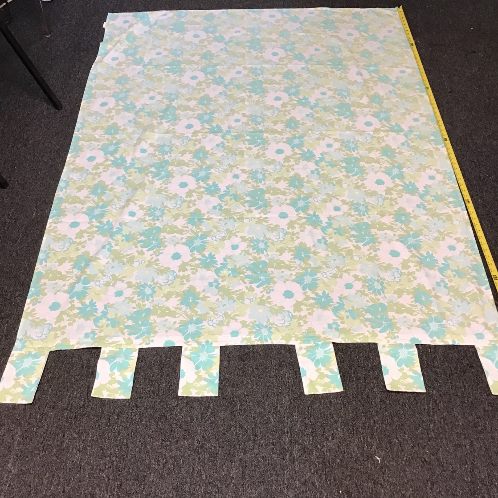 3 Pc Set MCM Vtg aqua green floral Bedspread & Curtain Panels Liz Claiborne