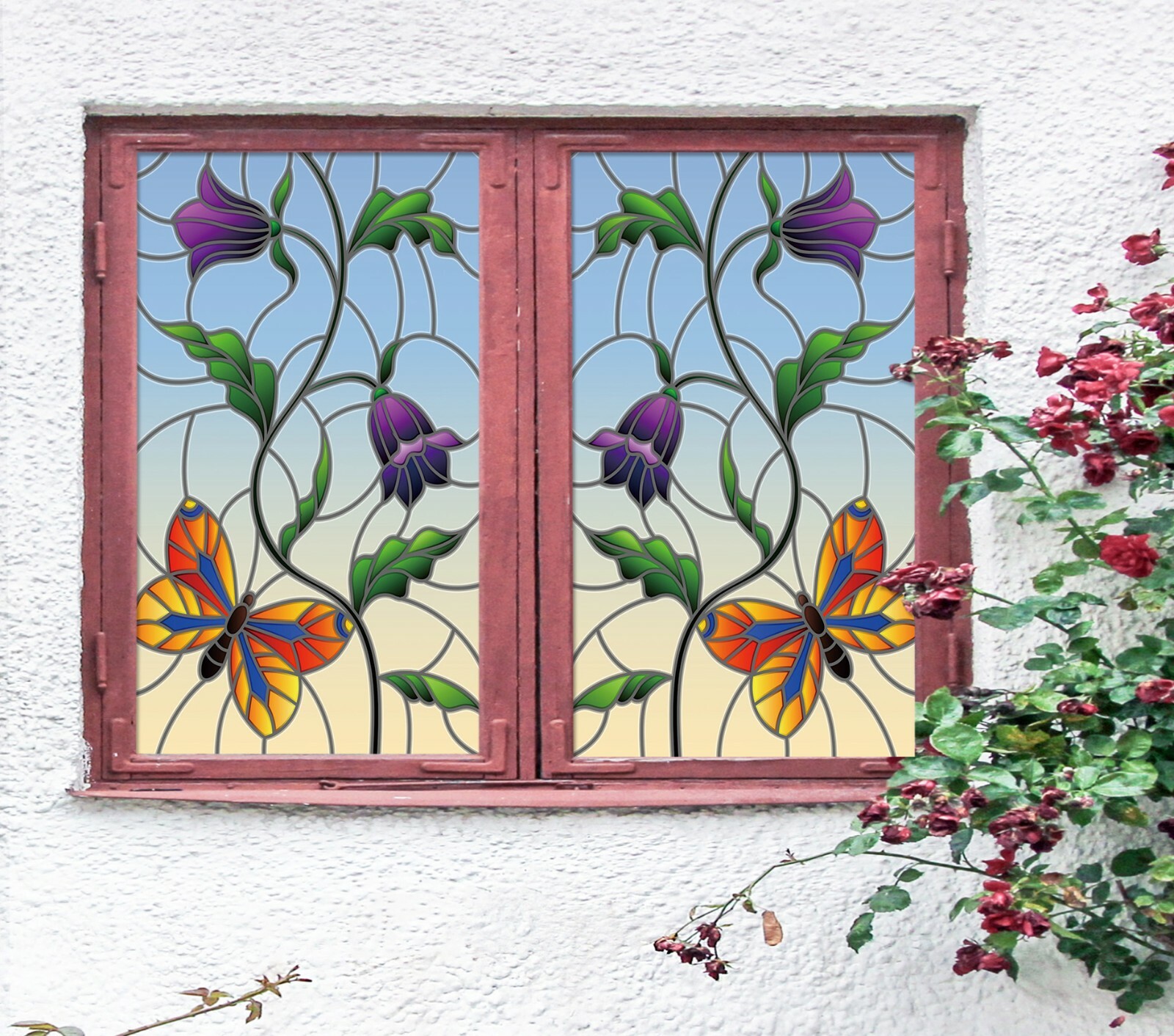 3D Butterfly 284NAO Window Film Print Sticker Cling Stained Glass UV Block Fay