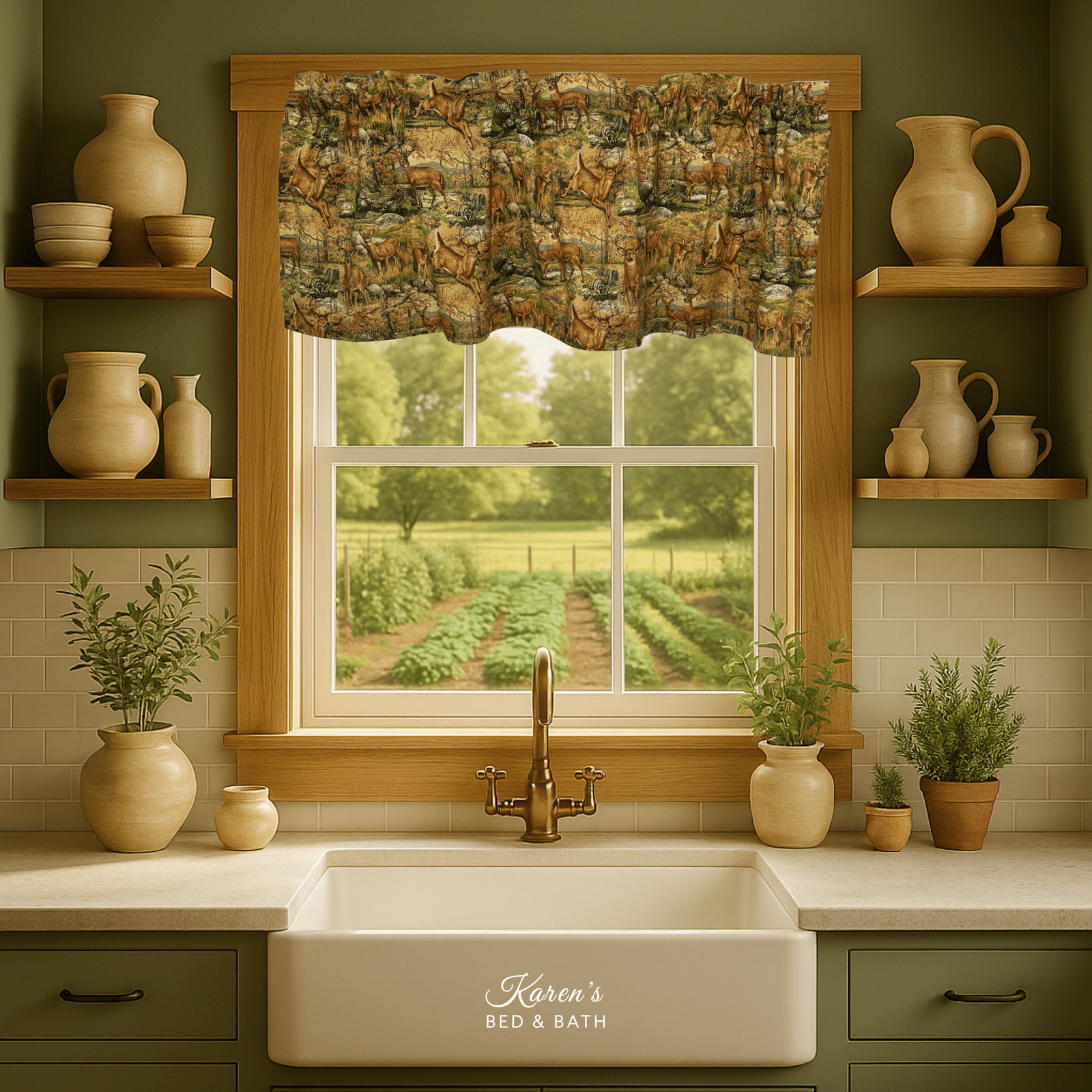 Deer & Wildlife Valance • Rustic Cabin Kitchen Curtain • Woodland Forest Window