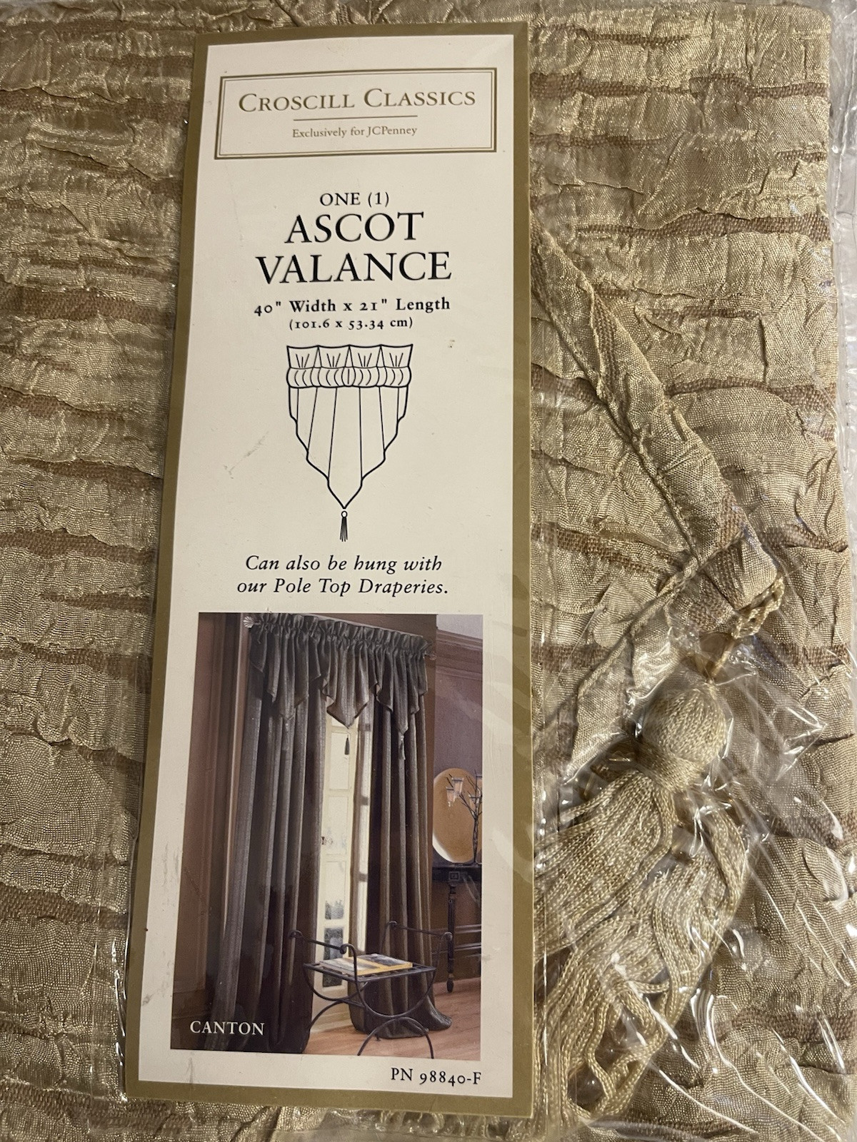 CROSCILL CLASSICS Ascot Valance Tasseled Beige Textured Pattern 40in W x 21in L