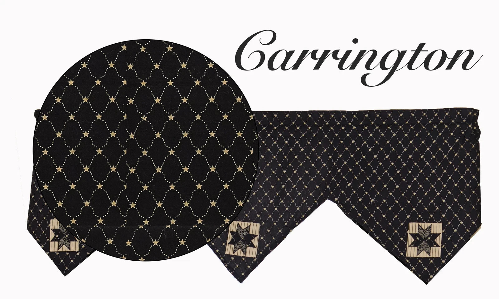 Carrington Valance Lined Triple Point 20×60 Black Beige Patch Star Park Designs