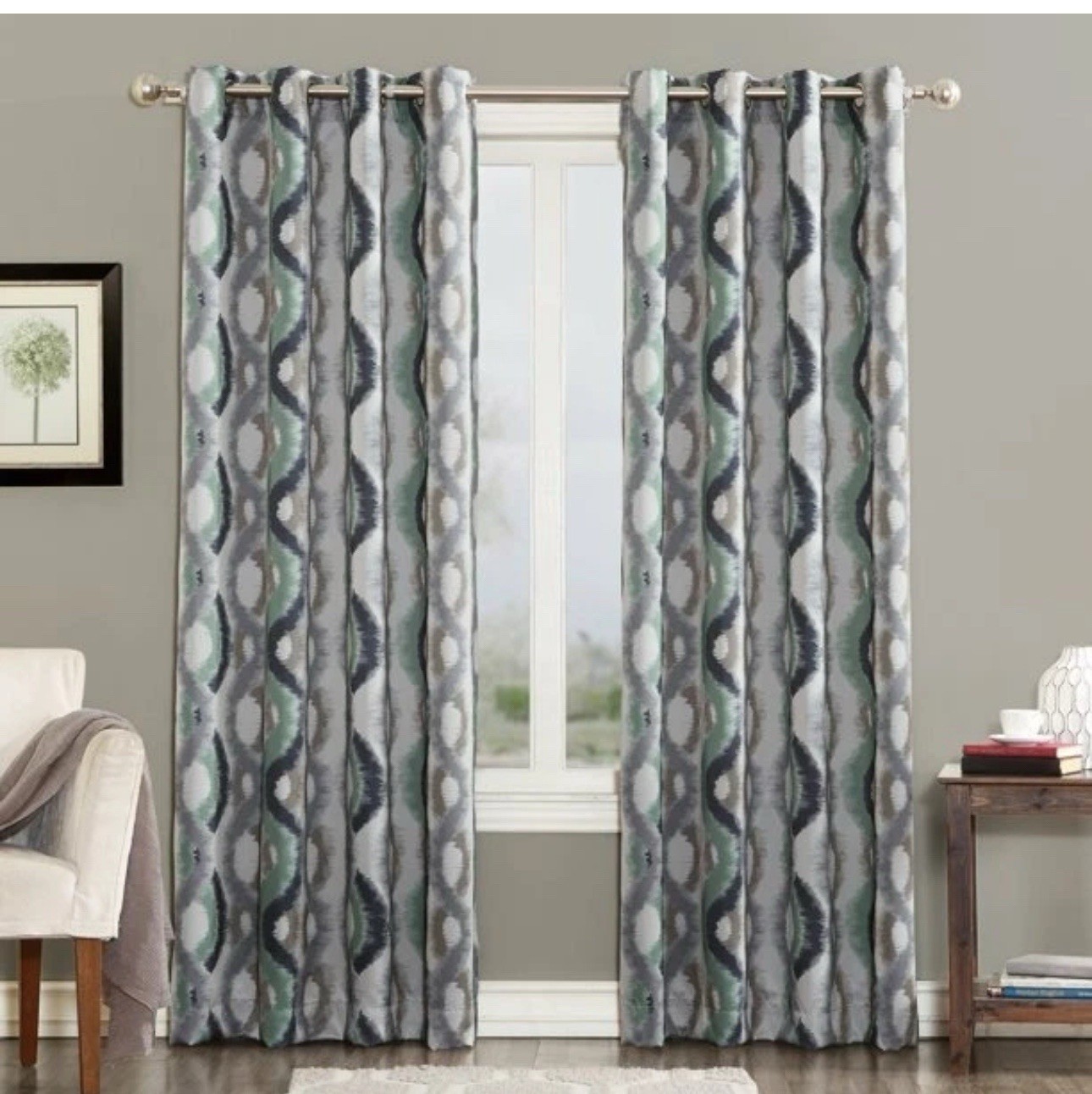 Sun Zero Corbin 54″ x 84″ Ogee Watercolor Grommet Curtain Panels – SET OF 2!!