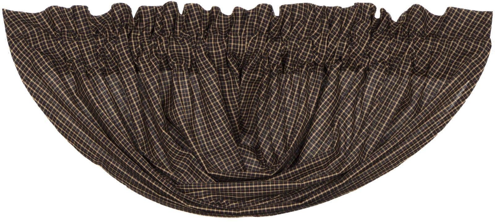 60″ W Black Plaid Balloon Valance 15″ Drop Cotton Lined Country Kettle Grove