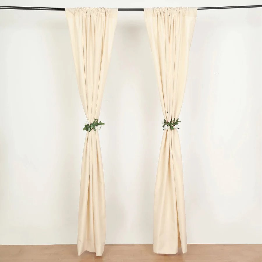 BEIGE 2 Drapery Panels 8 ft Polyester Backdrop CURTAINS Rod Pockets Party Events