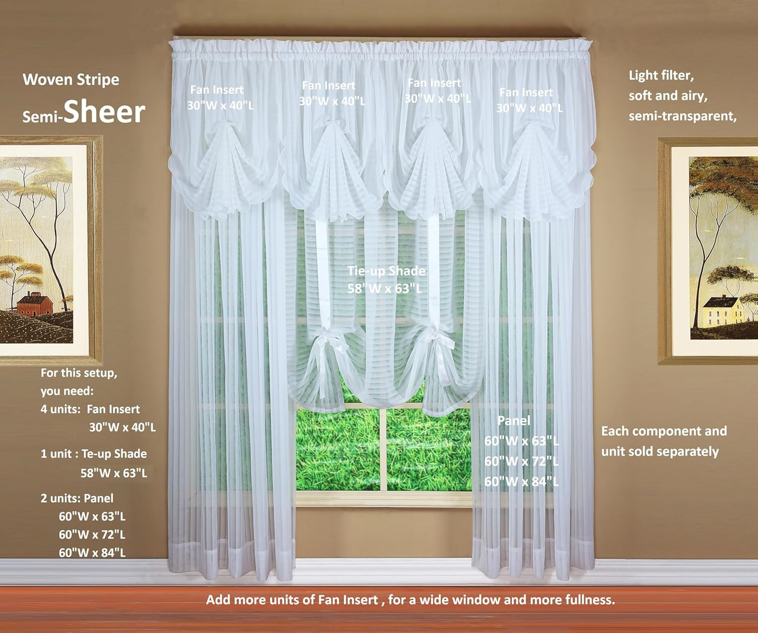 , Silhouette Stripe Sheer Panel 72″, White, 60″ W X 72″ L