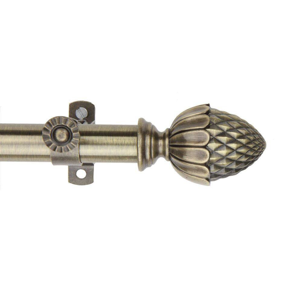 18 In. – 28 In. Telescoping Single Curtain Rod Kit in Antique Brass with Acorn F