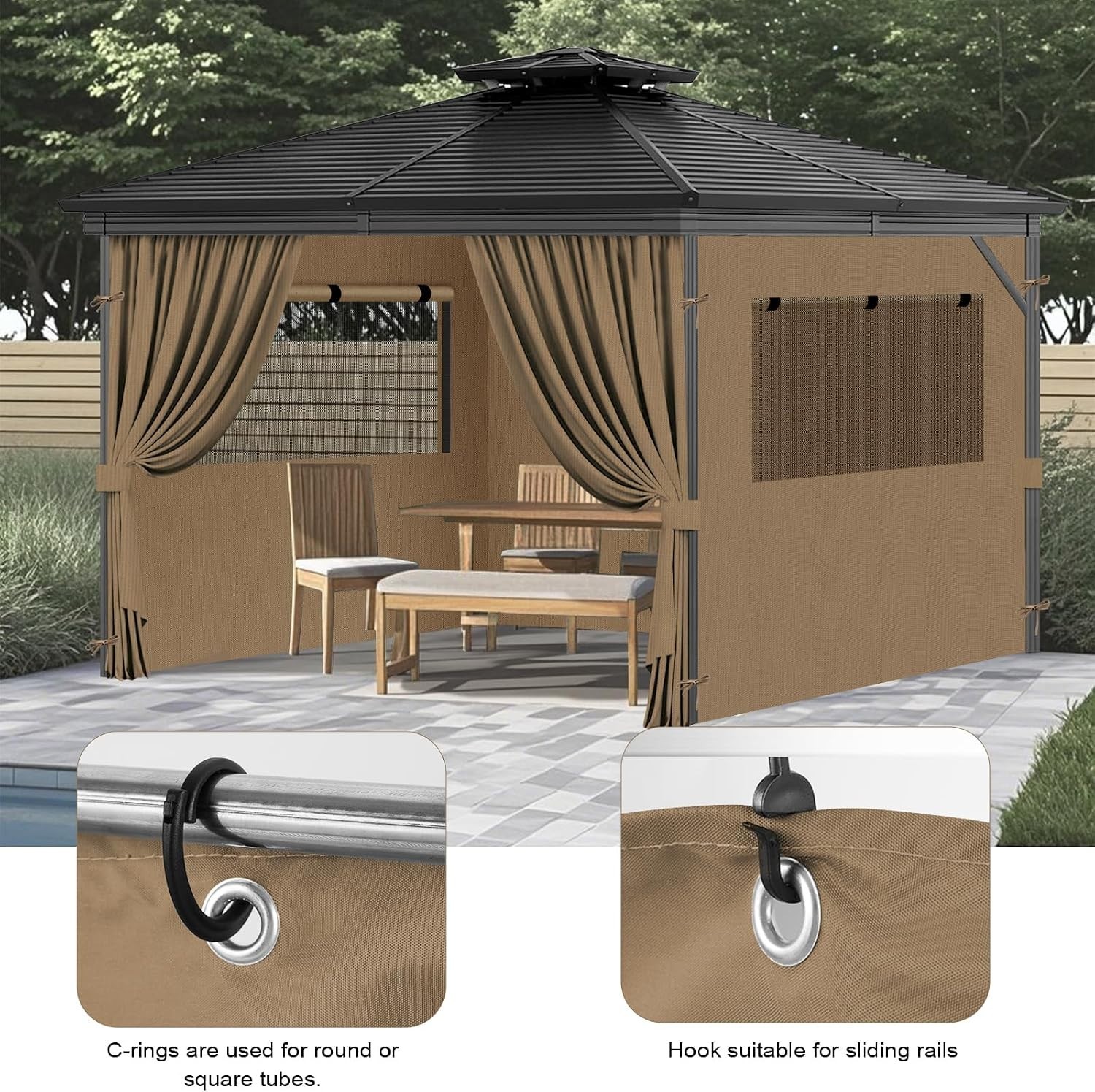 Transform Your Outdoor Space with 12×12 FT Waterproof Gazebo Curtains in Khaki