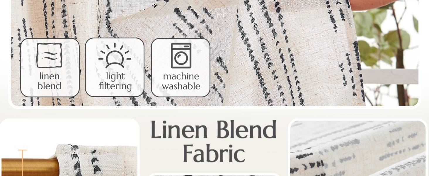 Boho Kitchen Curtains Linen Cafe Tier Curtains 36 Inch Bohemian Geometric
