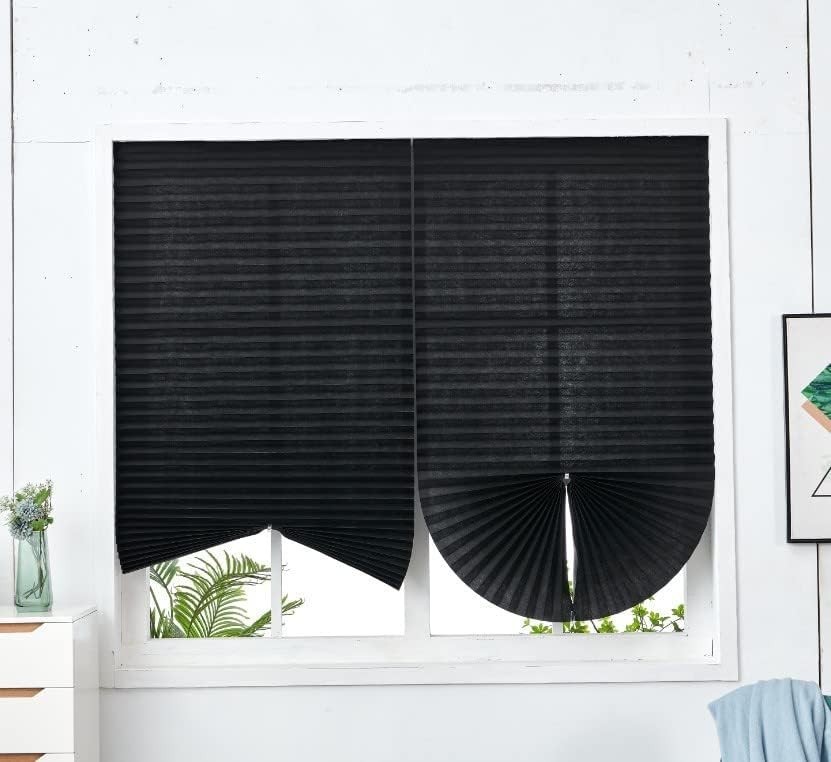 2 Pack Temporary Blackout Blinds for Window, Self Adhesive Pleated Cordless N…