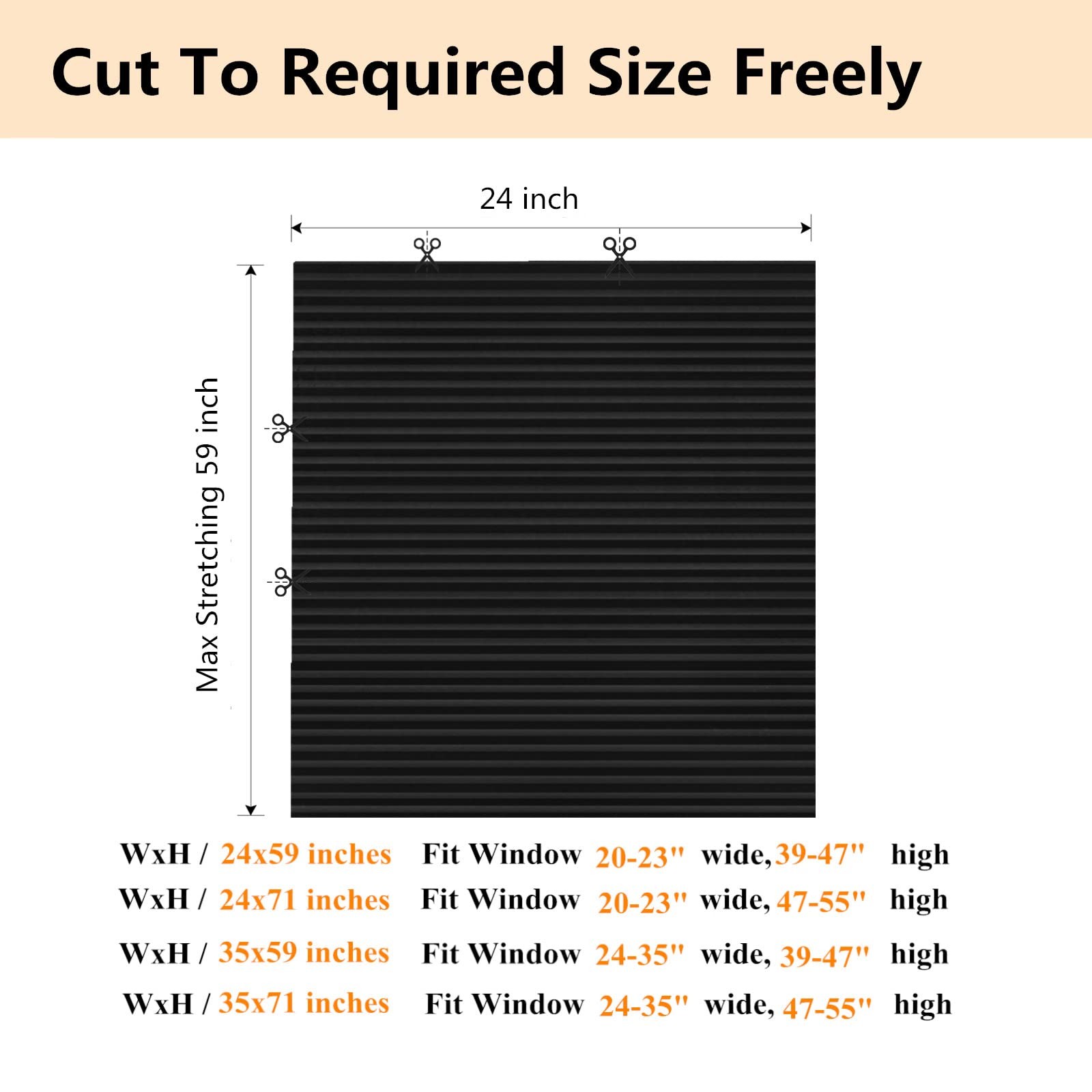 Window Blinds Cordless Blackout No Drill Cut to 24″W x 59″H, Black – 1 Pack