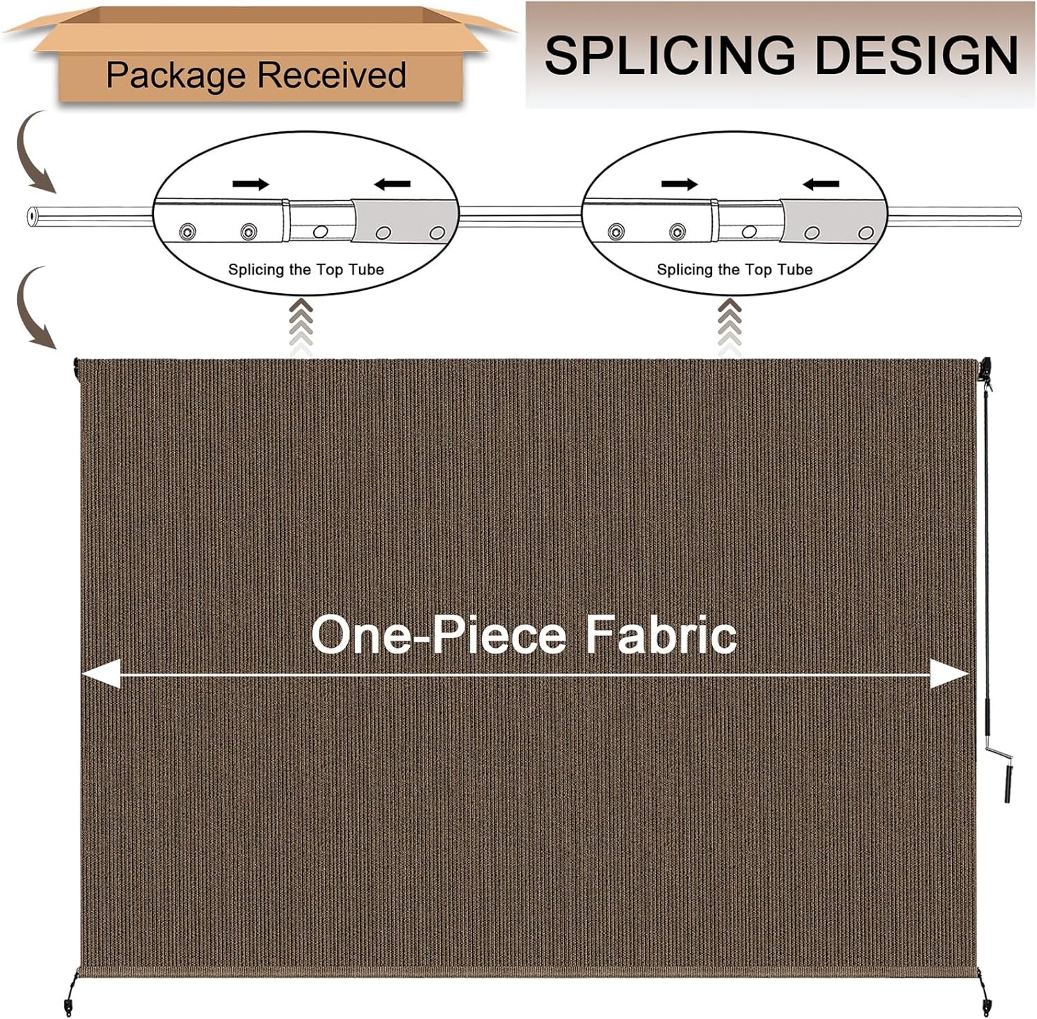 Outdoor Roller Shades for Patio, Mocha 10′ W x 8′ H Cordless Patio Shades Roll