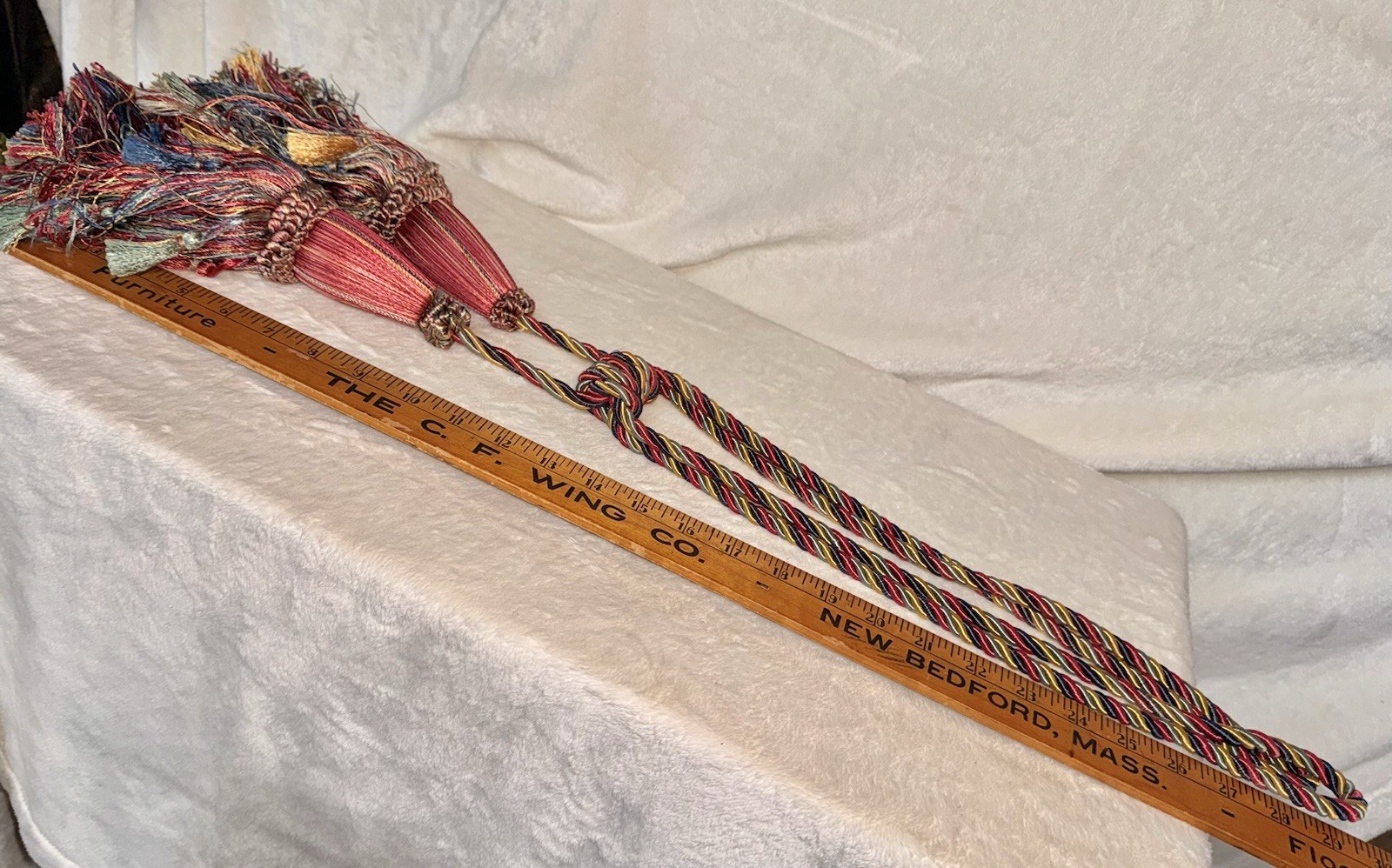 Set 2 – Vintage 10” DOUBLE TASSEL Drapery Tiebacks, 29” L, RED BLUE GREEN GOLD