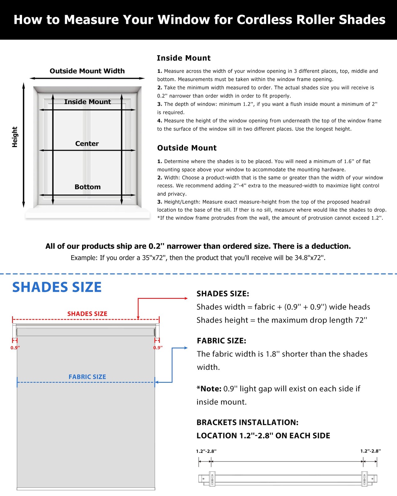 No Drill Cordless Roller Shades, Light Filtering, 24×72, White