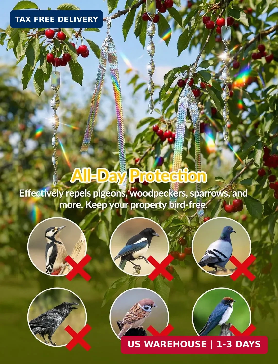 NiHome 20-Pack Spiral Bird Deterrents for Outside, Reflective Rods and Rolls to