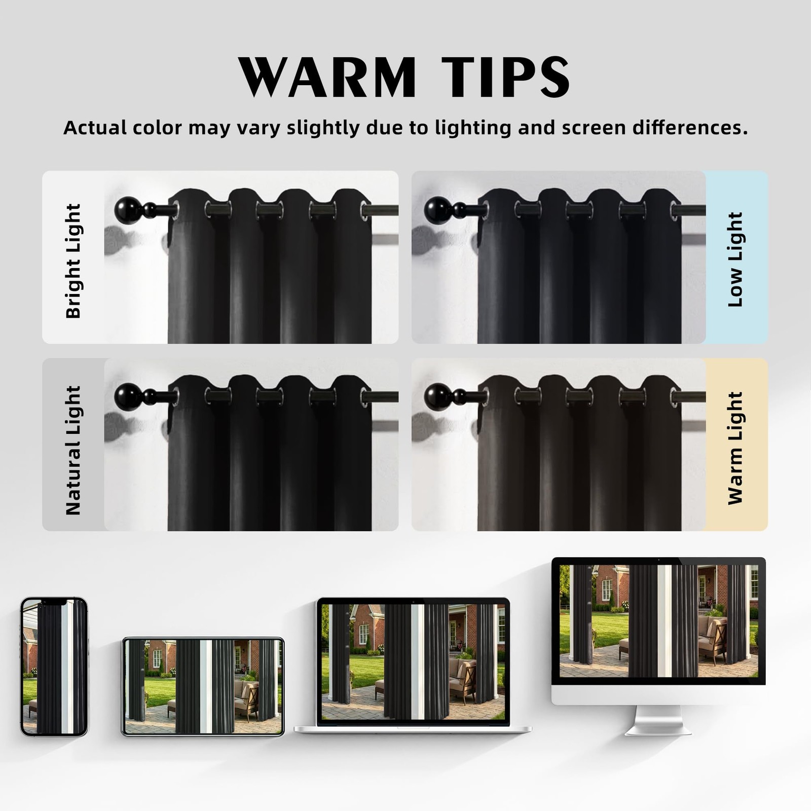 Set of 6 Outdoor Curtains for Patio Waterproof, Breathable Grommet Privacy Panel