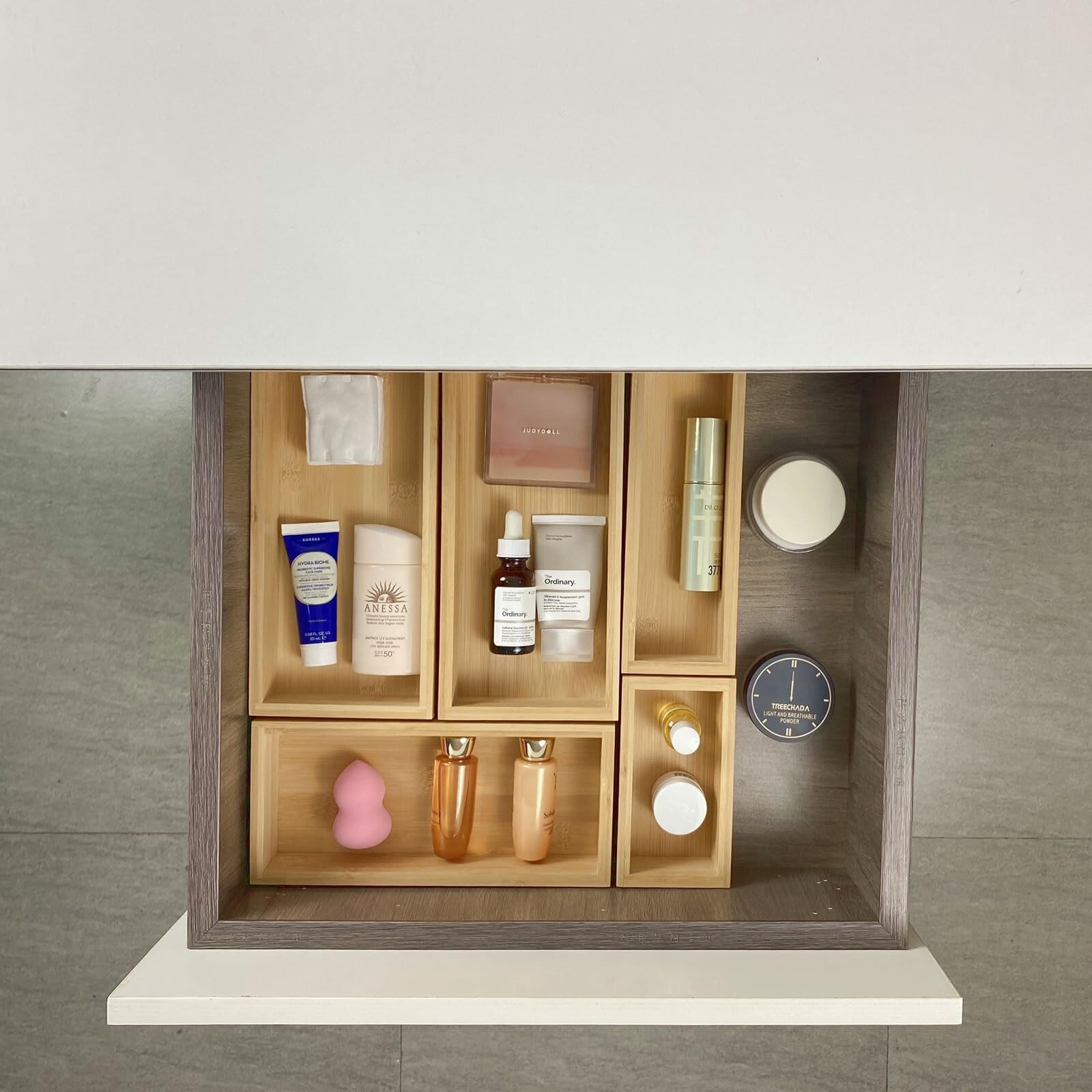 bamboo drawer organizer Set，expandable drawer dividers,wooden stora… Fa