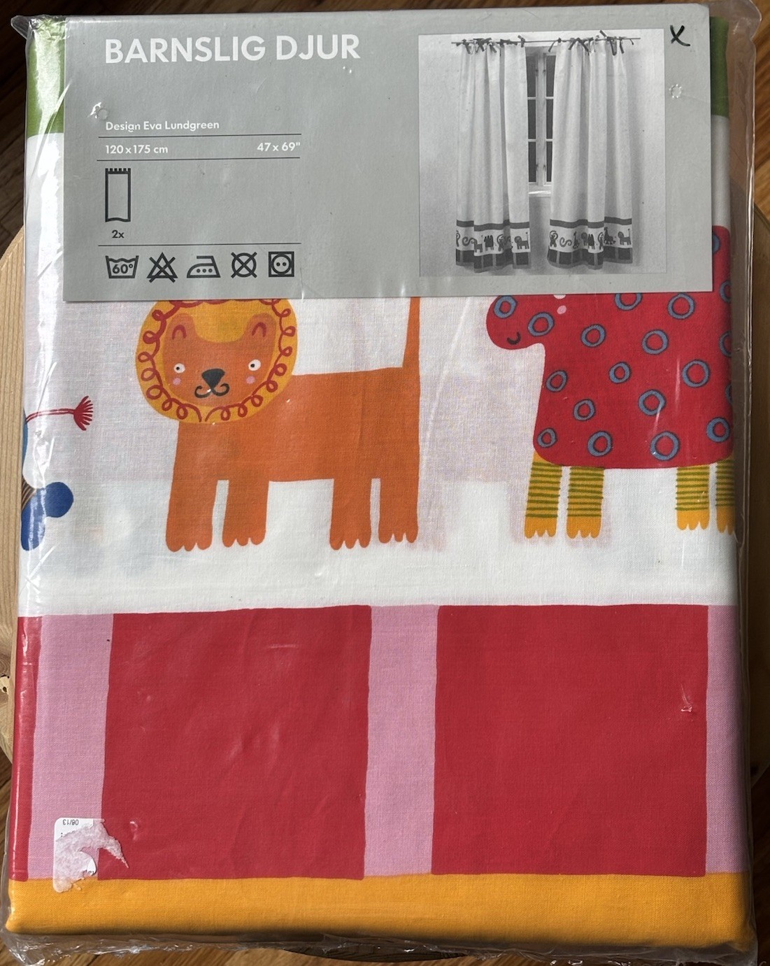 New IKEA Barnslig Djur Animal Novelty Print 2 Panel Curtains 47”W X 69”L Cotton