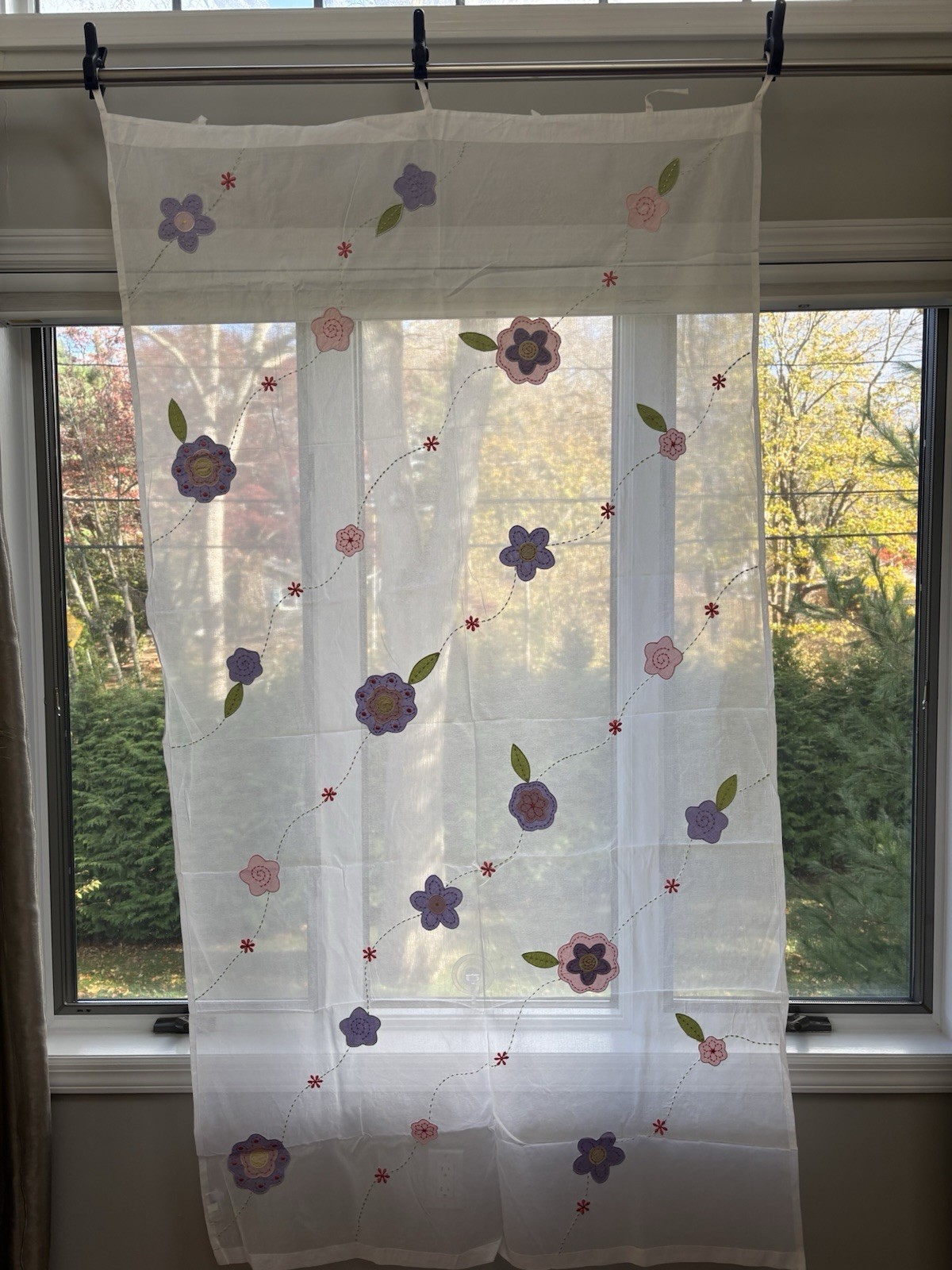 Vintage 6 Pottery Barn Jessica Floral Embroidered Sheer White Panels 44X84