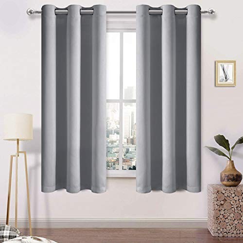 Thick Blackout Curtain, Room Darkening 42″W x 63″L (Pack of 2) Silver Grey