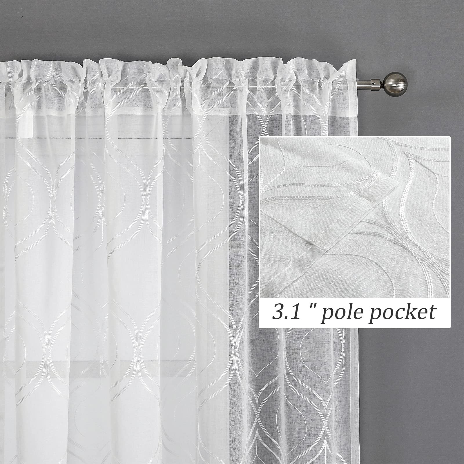 White Sheer Curtains 84 Inches Long 2 Panels, Light Filtering Moroccan Trelli…