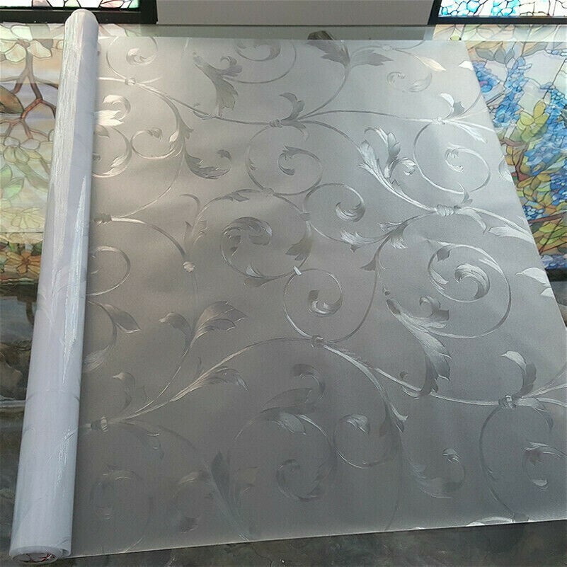 100CM Frosted Static Etched Glass Window Film 3D Floral Decorative Privacy