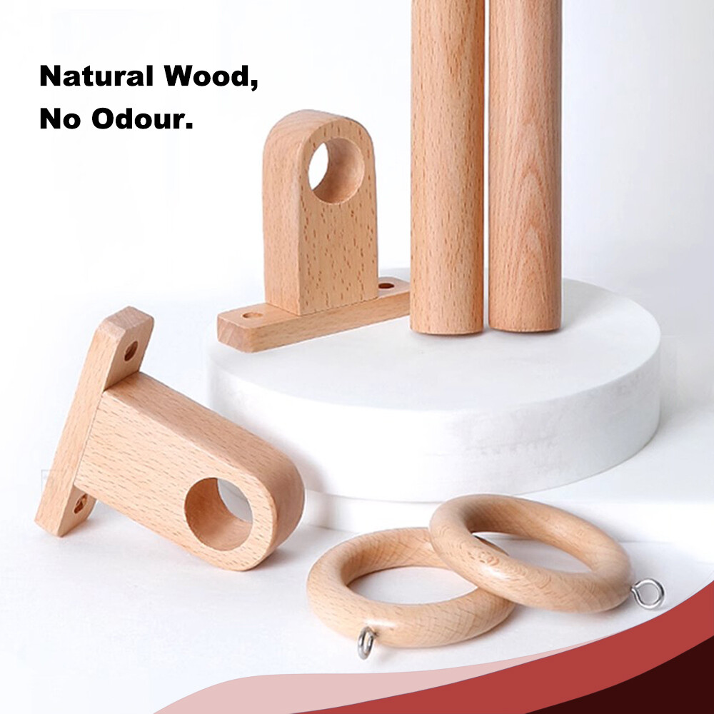 Wooden Curtain Rods Bracket Single / Double Pole Holder Decorative, Multi-Styles