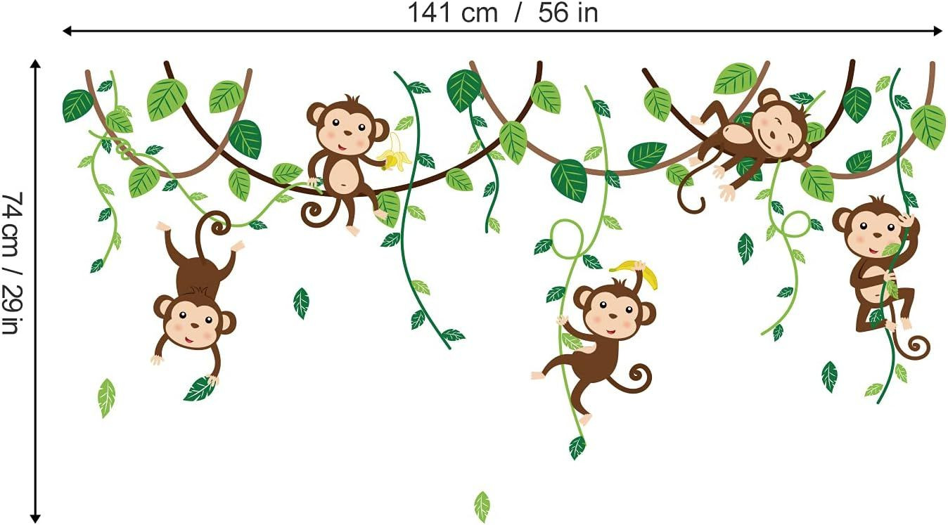decalmile Monkey Climbing Tree Wall Decals Jungle Animals Stickers A