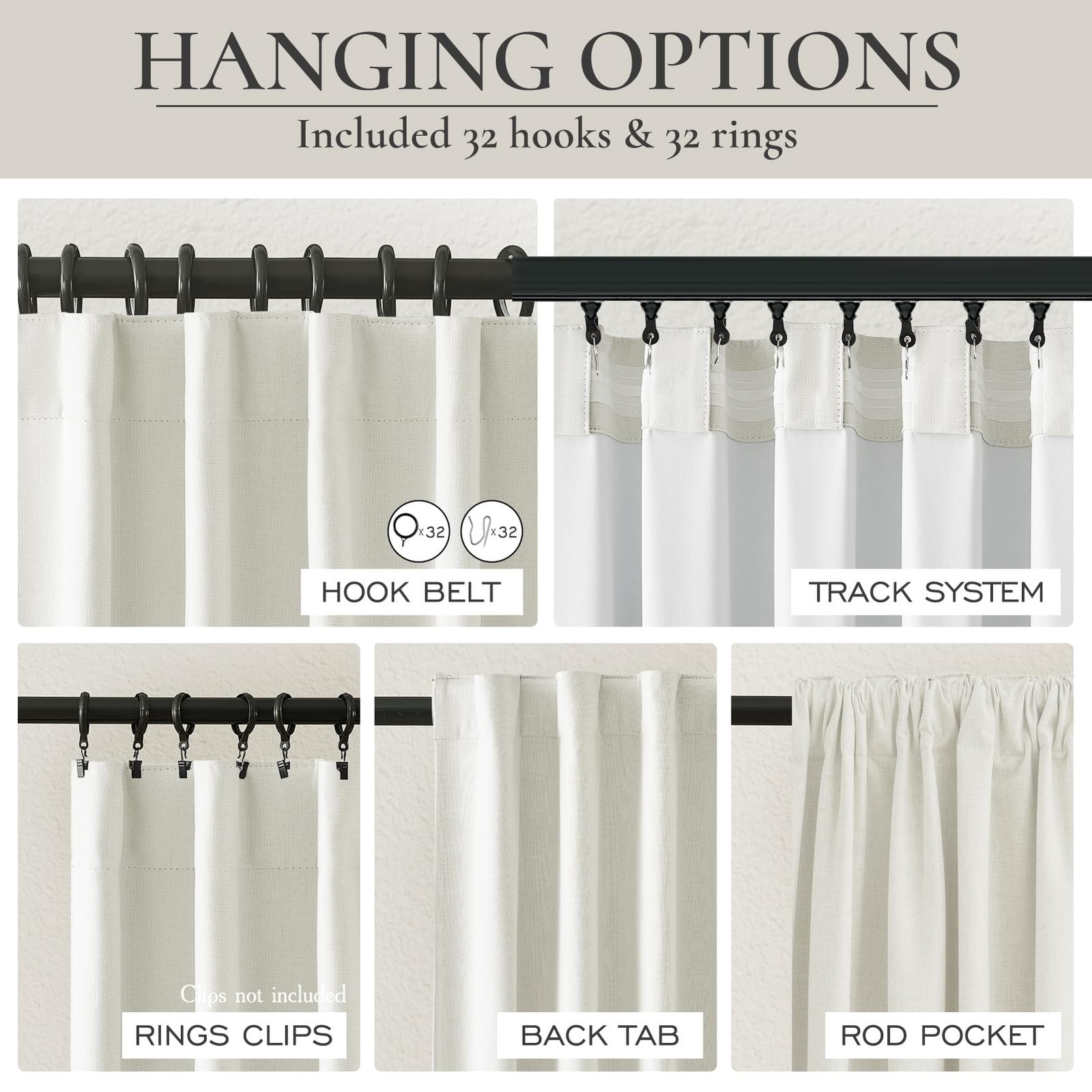 QJmydeco Pleated Beige Curtains 96 Inches Long 2 Panels Burg, Energy Efficien…