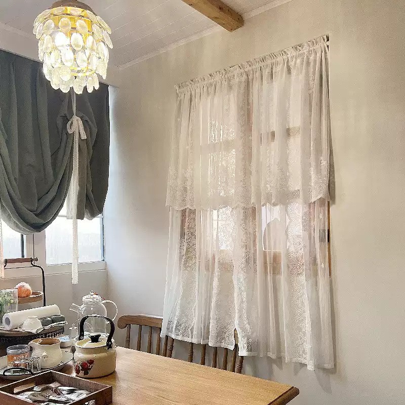 Long Lace Panel Valance Half Window Door Curtain Treatment Cabinet Curtain Panel