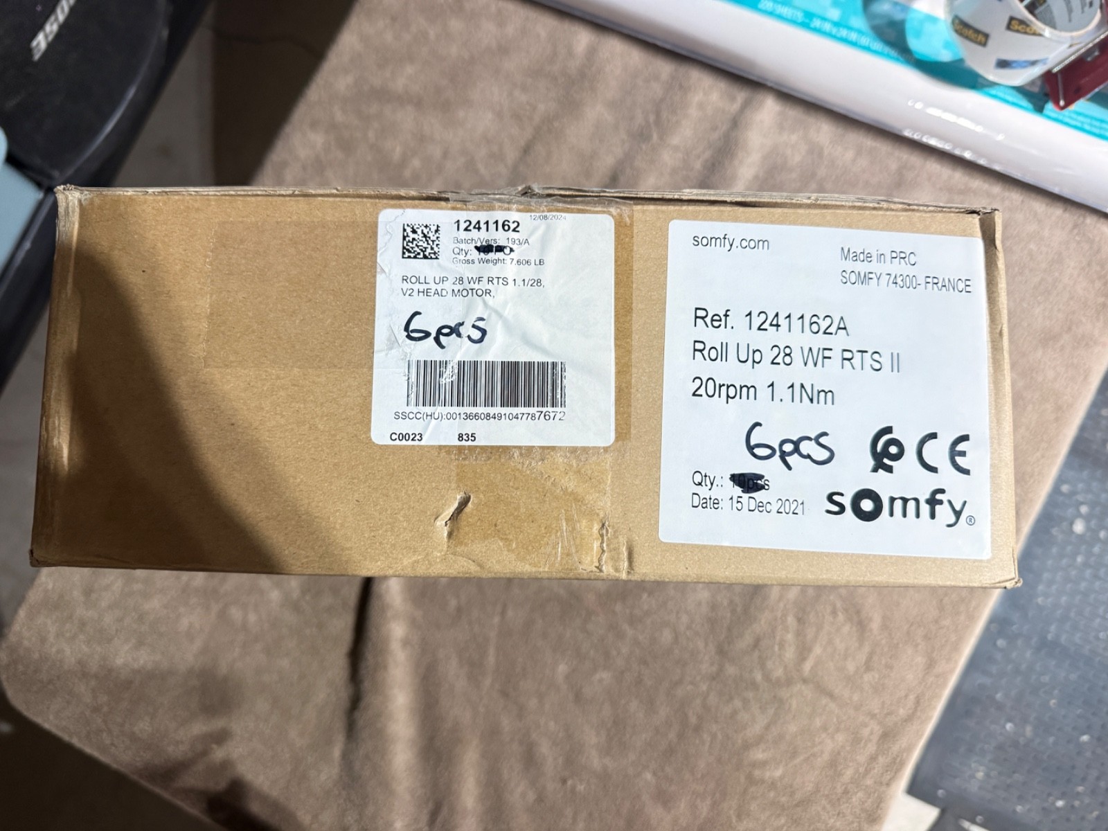 Somfy Roll Up 28 WF RTS II Shade Motor Ref. 1241162A (Price per Unit) NEW