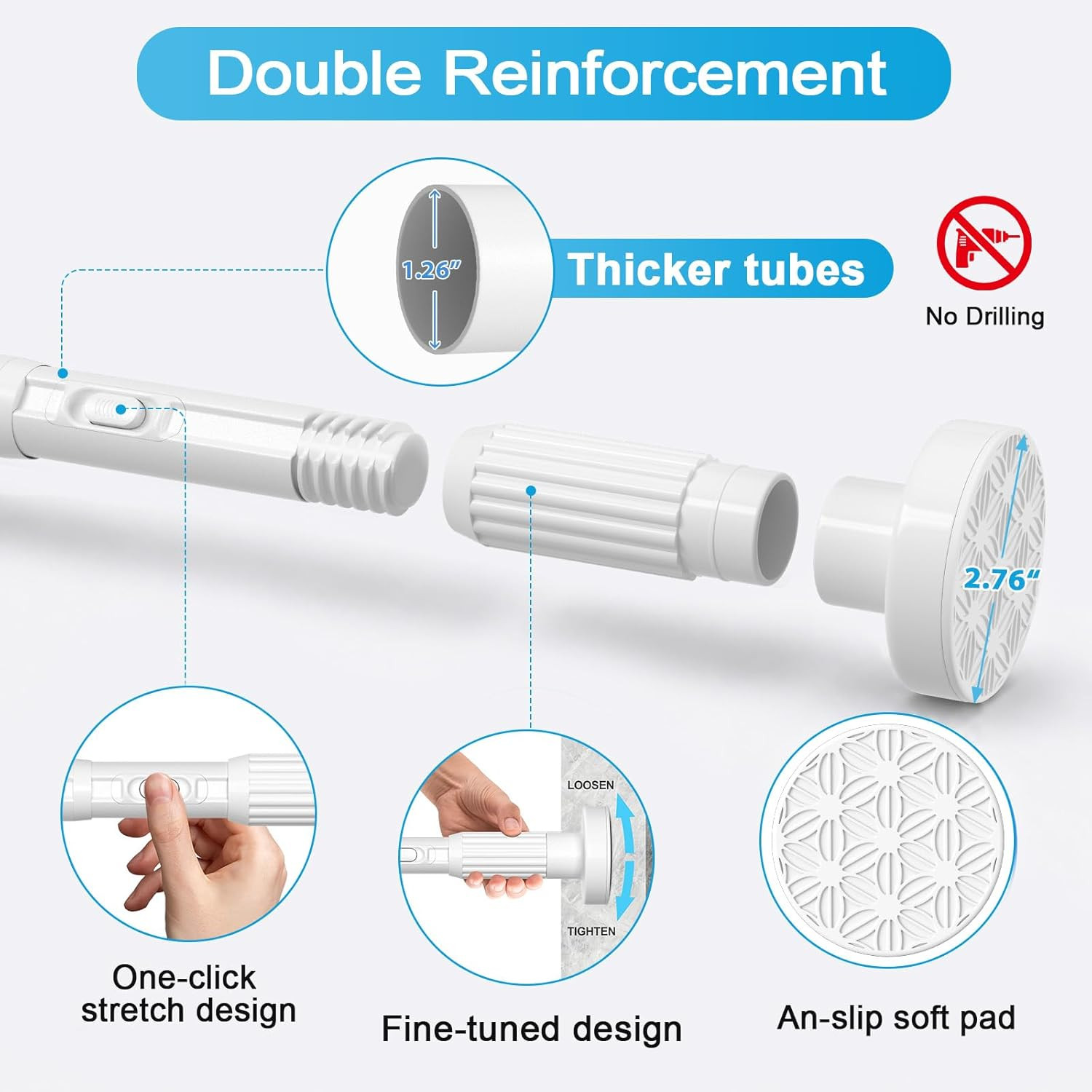 Extra Long No-Drill Tension Curtain Rod 40-166 Inches (4-14Ft), Heavy Duty Adjus