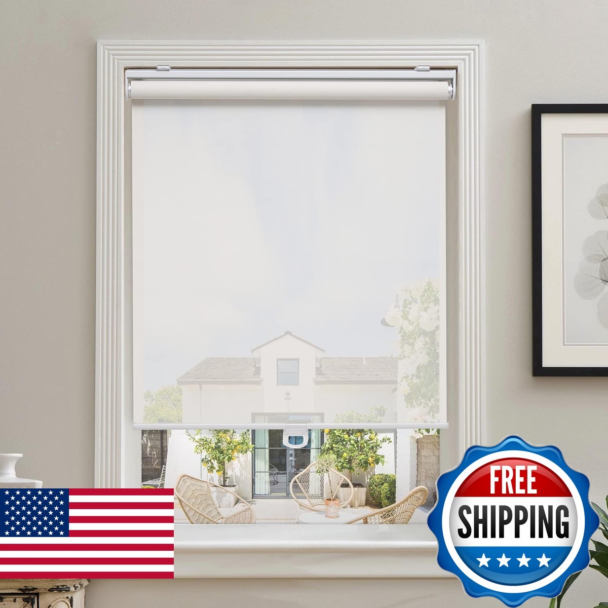 AOSKY Cordless Roller Shades 32″ W x 72″ H White
