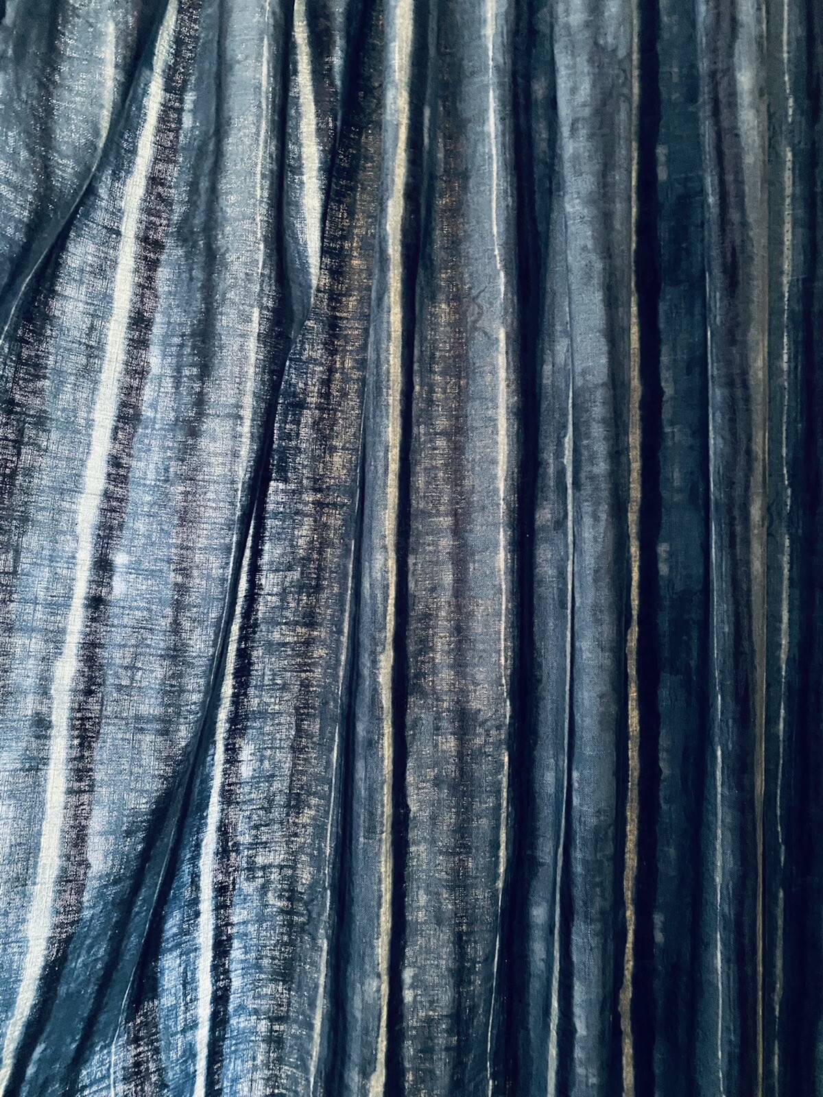 PAIR Custom DESIGNER Linen Indigo Blue Stripes Lined Panels DRAPES 91”x24”NEW