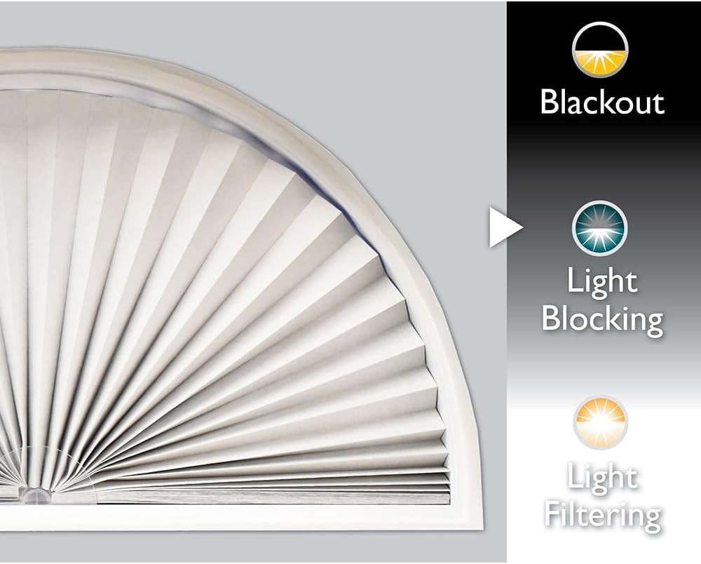No Tools Arch Light Blocking Pleated Fabric Shade White, 72″ W x 36″ H