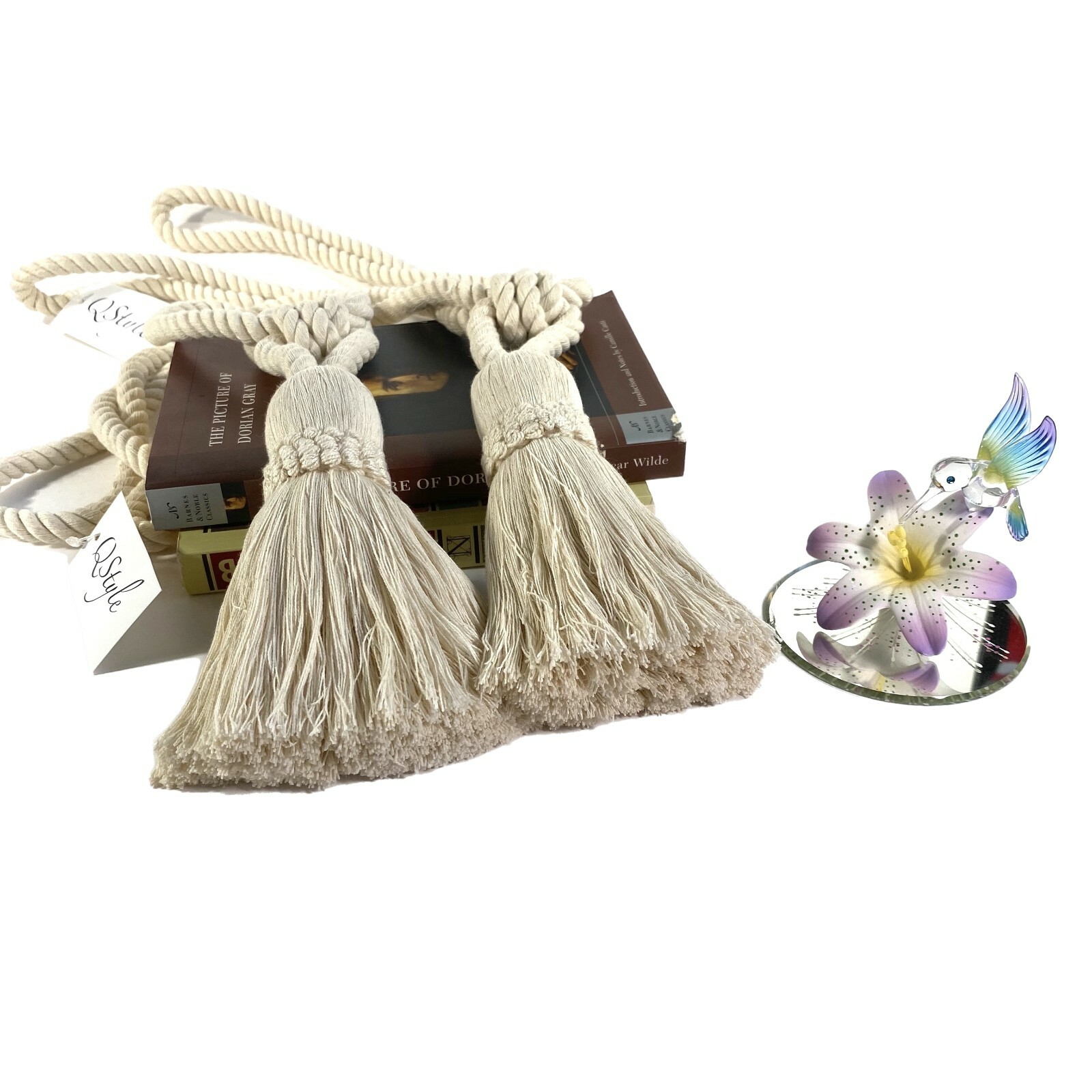QStyle Curtain tiebacks with Tassel Natural Cotton Curtain Rope Holdback 2-Pack