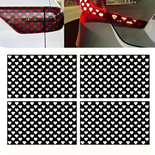 Car Heart Pattern Taillight Stickers, Self-Adhesive Automotive Rear 4 PCS Black