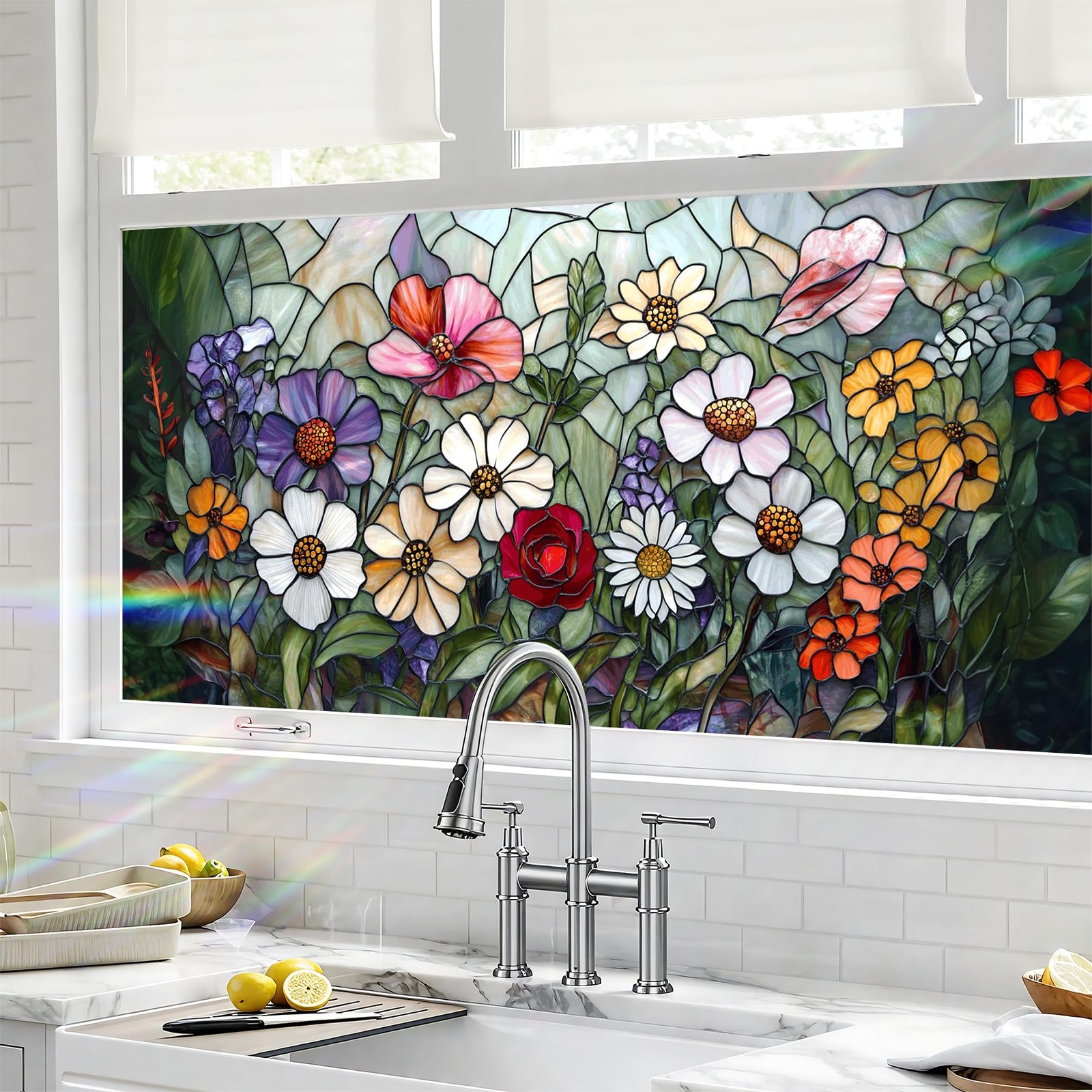 Window Privacy Film 17.5″ x 39.3″, Sun Blocking Stained Glass Window Film Sti…
