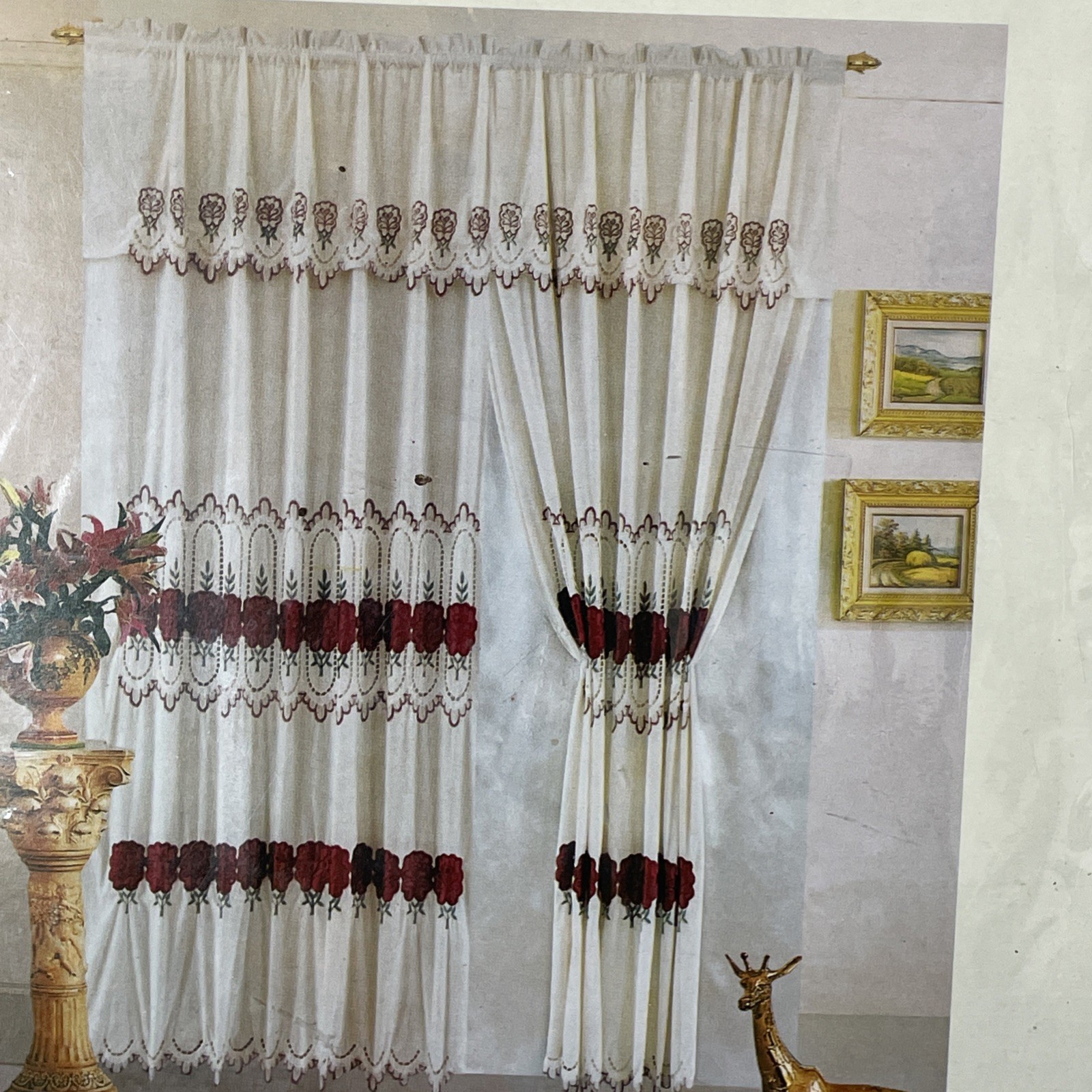 vintage Rose Ivory velvet embroidery cloth valance curtain drape 60x84x20