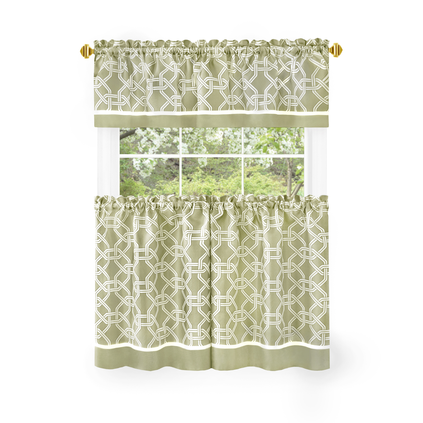PowerSellerUSA 3-Piece Two Tone Design Tier Panel and Valance Set for Windows