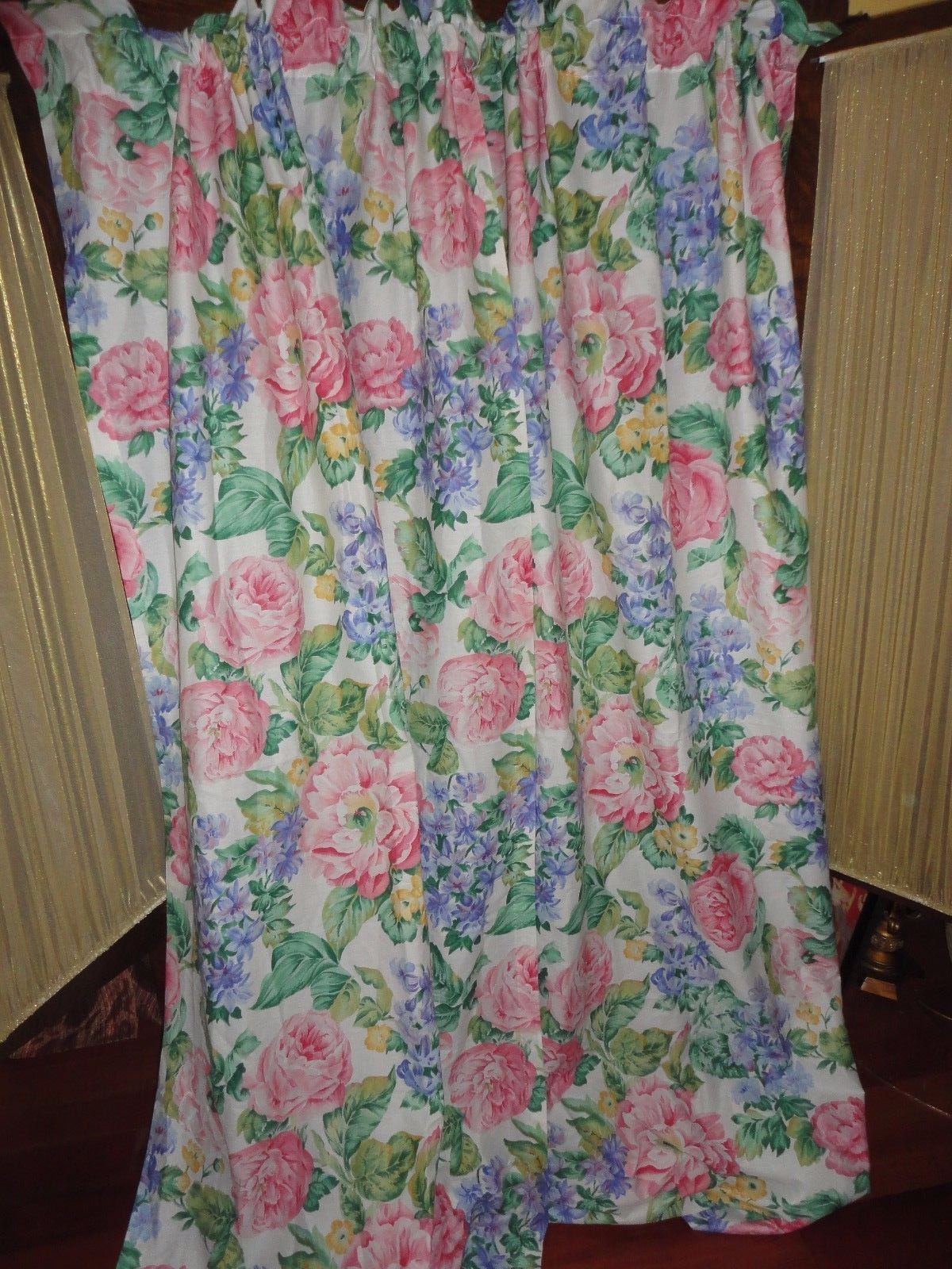 REVMAN BIG FLORAL FLOWERS PINK GREEN BLUE (PAIR) PANELS DRAPERY 39 X 85