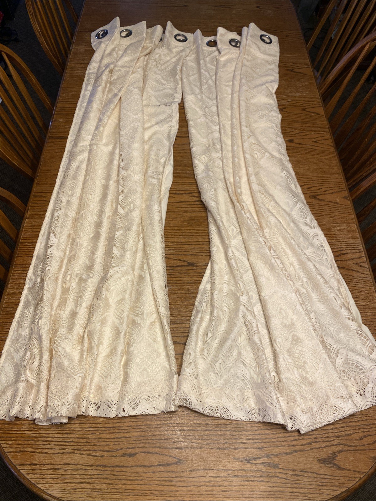 3 Ivory Lace Curtain Panels With Sheer Lining Light Filtering Grommet 52×64″